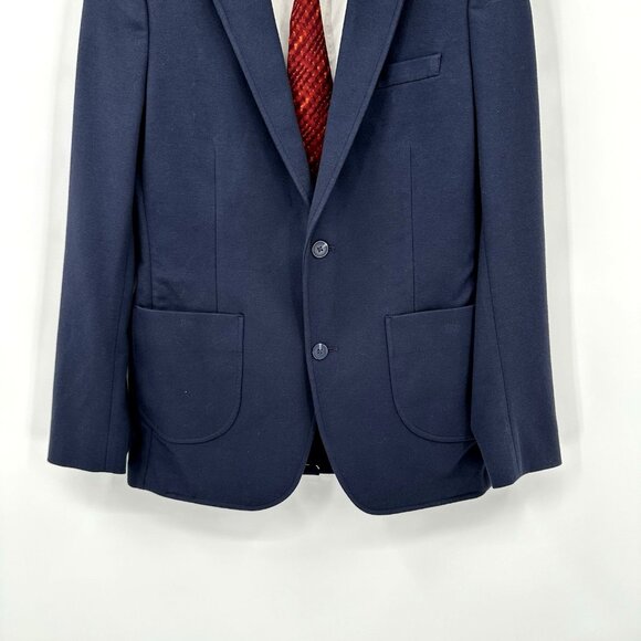 01.ALGO jacket blazer sport coat knit stretch two button unlined navy blue M - Picture 4 of 10